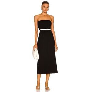 Staud Honeydew Straight Jersey Knit Black Bow Long Midi Strapless Size Large